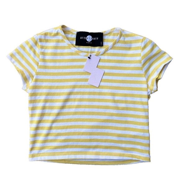 After Party by Nasty Gal Womens Yellow Striped Crop Top Tee T-Shirt Size S - Picture 6 of 15